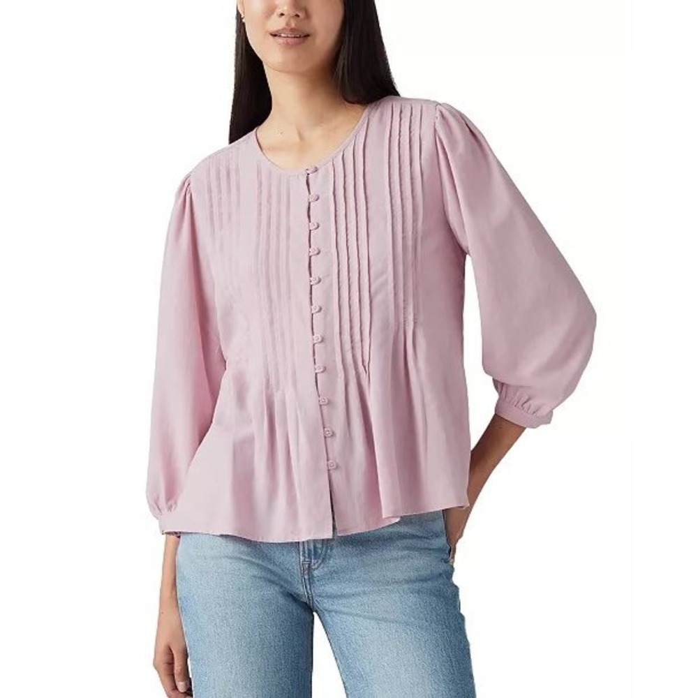 NWOT Levis Pintuck Button Up Blouse Women XXL Pink Flowy Minimalist Boho Cottage